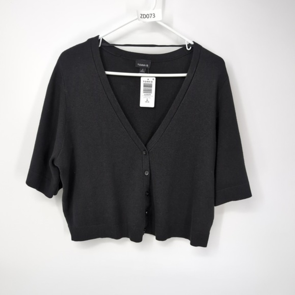 Torrid Shrug Black Short Sleeve‎ Button Front Cotton Blend Women Size 2 2X